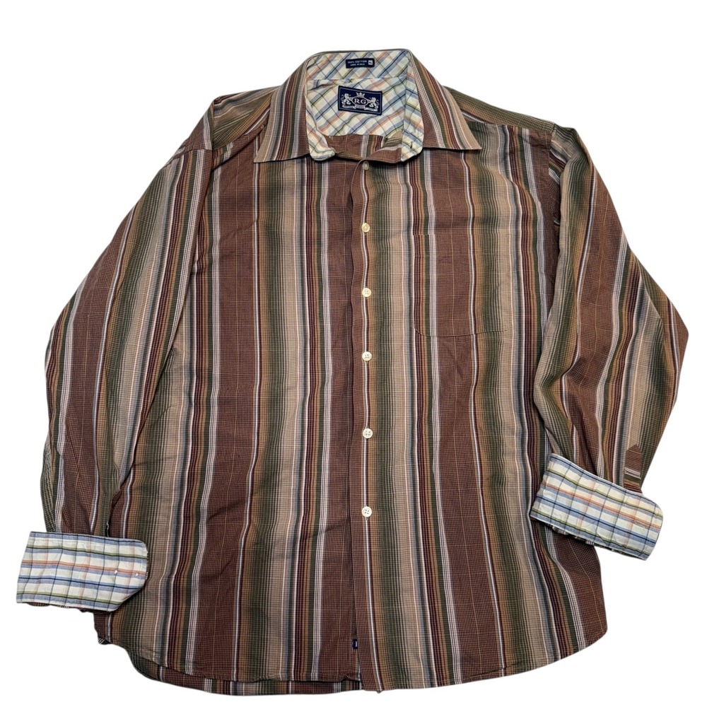 R&G ROBERT GRAHAM Men's Striped Long Sleeve Button Down Shirt FlipCuff Size XL